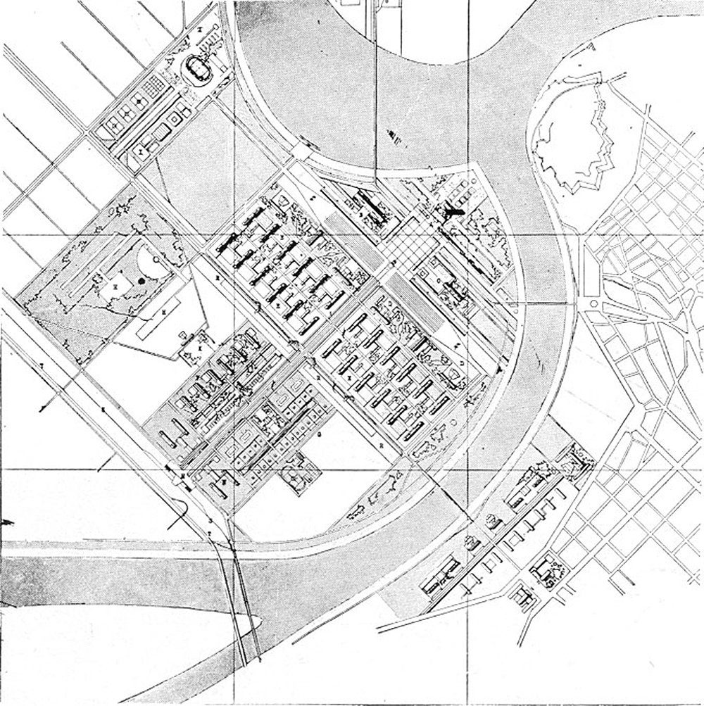 Fig 1: Edvard Ravnikar's proposal for New Belgrade urban plan, 1947.